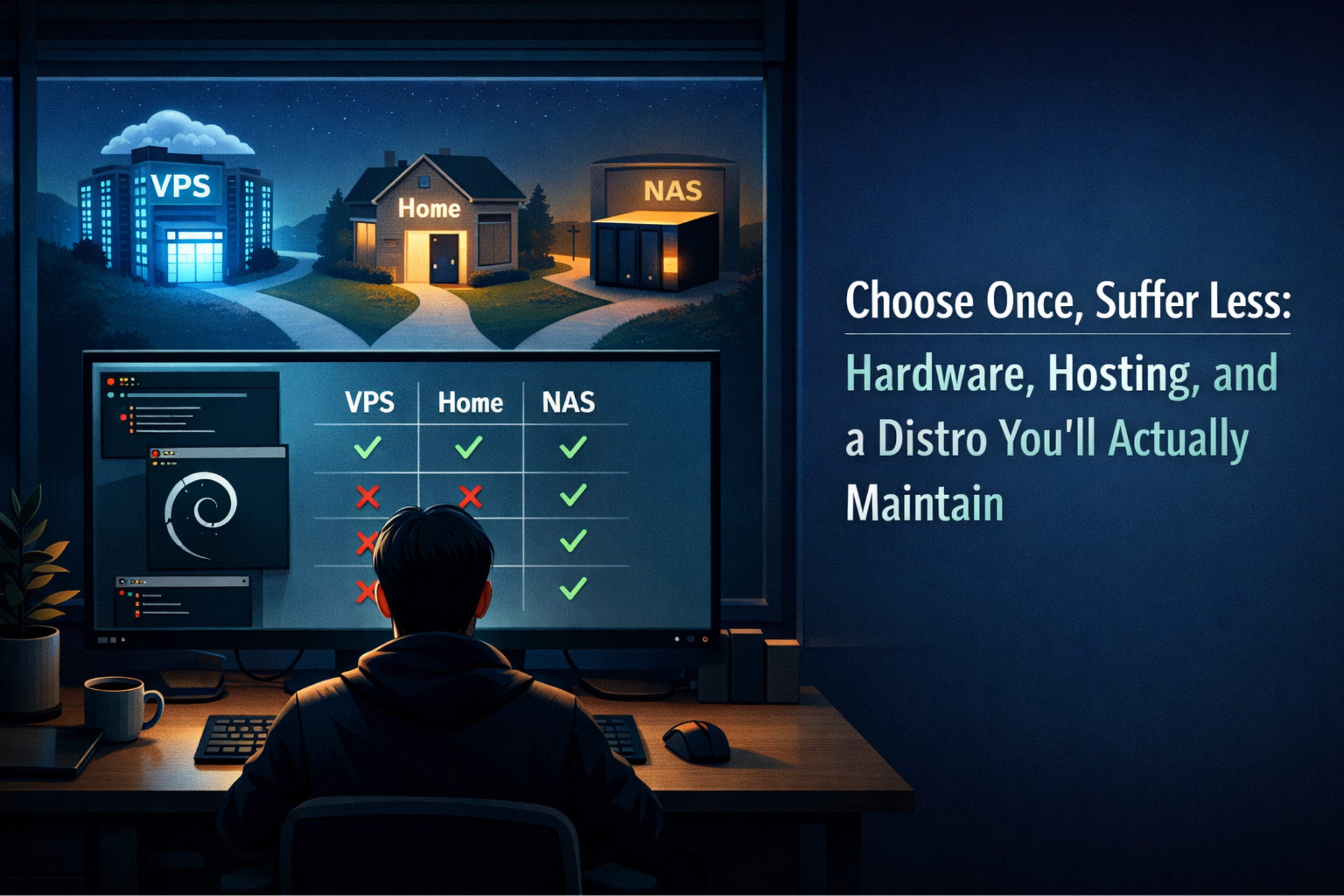 Choose once, suffer less. Hardware, hosting and distribution that you will actually maintain (part 2 of the course)