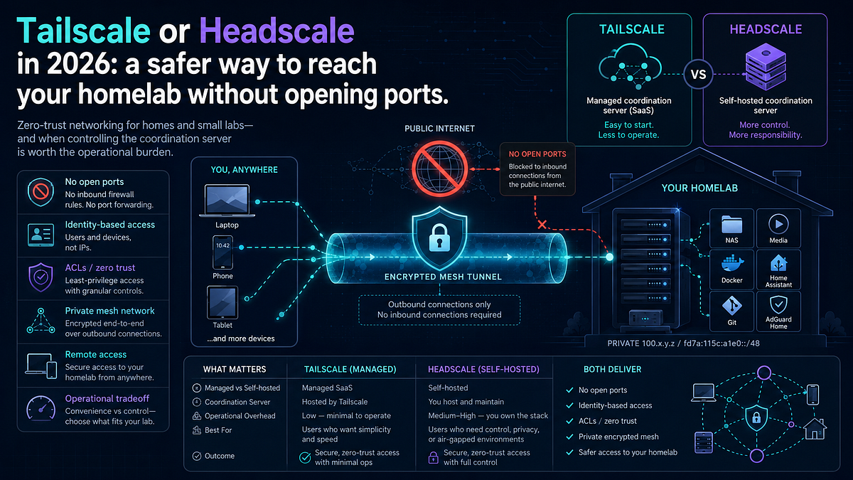 Tailscale or Headscale in 2026: a safer way to reach your homelab without opening ports