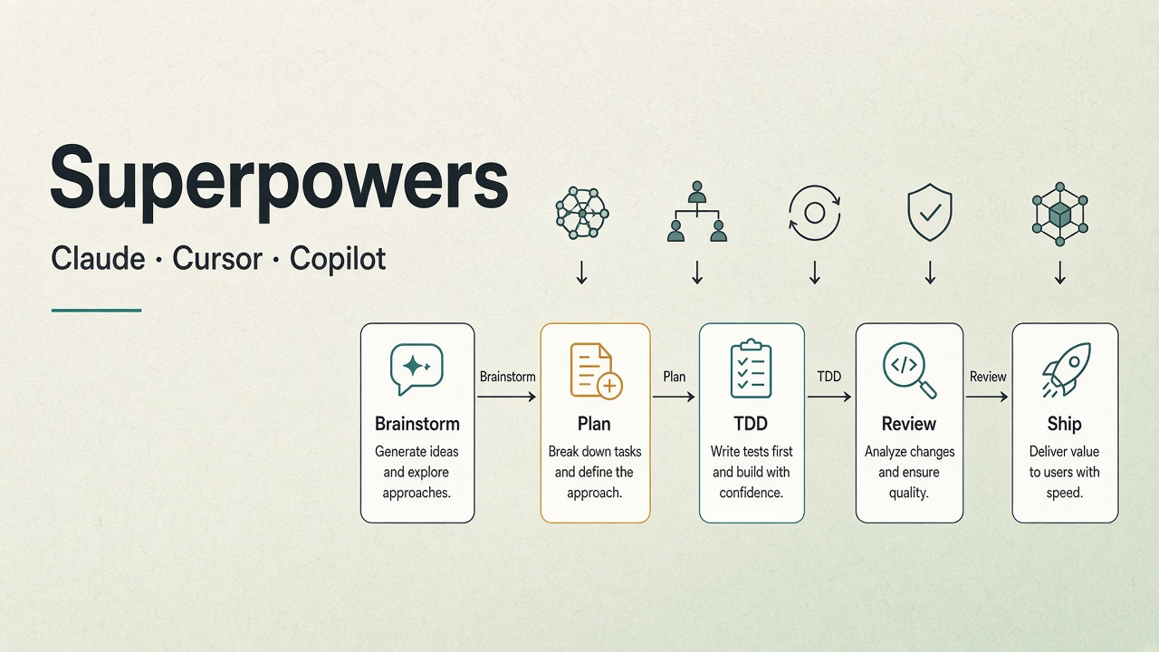 Superpowers plugins for AI coding: skills, commands, Claude, Cursor, Copilot